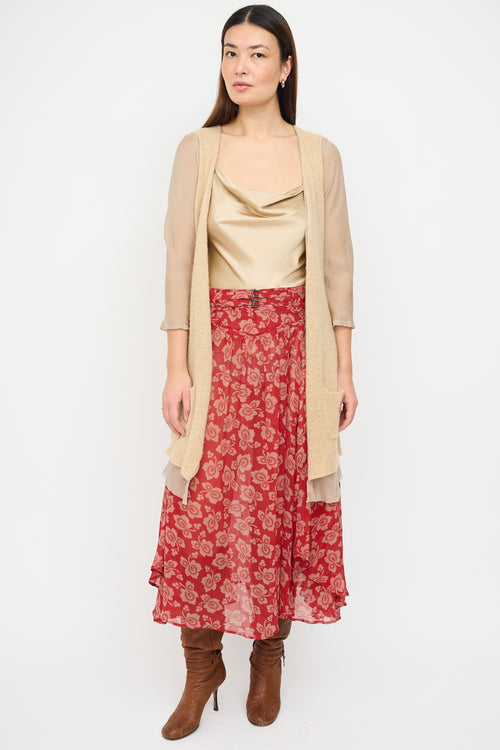 Dries Van Noten Beige Silk & Cashmere Knit Layered Cardigan