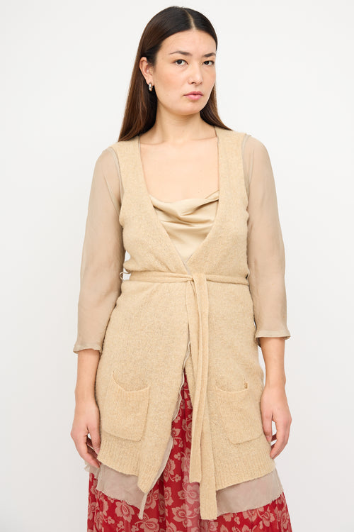 Dries Van Noten Beige Silk & Cashmere Knit Layered Cardigan