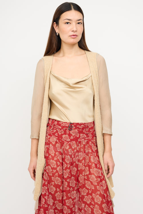 Dries Van Noten Beige Silk & Cashmere Knit Layered Cardigan