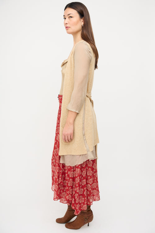 Dries Van Noten Beige Silk & Cashmere Knit Layered Cardigan