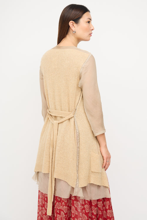 Dries Van Noten Beige Silk & Cashmere Knit Layered Cardigan