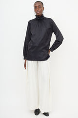 Dries Van Noten Satin Mock Neck Blouse