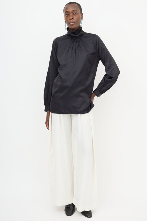 Dries Van Noten Satin Mock Neck Blouse