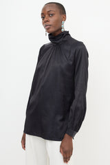 Dries Van Noten Satin Mock Neck Blouse