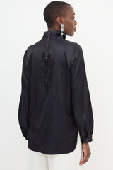 Dries Van Noten Satin Mock Neck Blouse