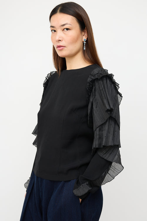 Dries Van Noten Black Pleated Tier Sleeve Top