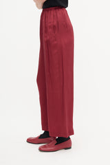 Dries Van Noten Burgundy Satin Wide Leg Pants