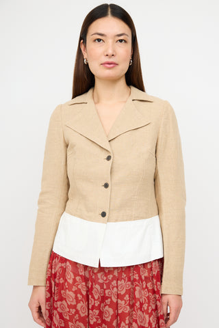 Dries Van Noten 1990s Beige & White Linen Colour Block Blazer