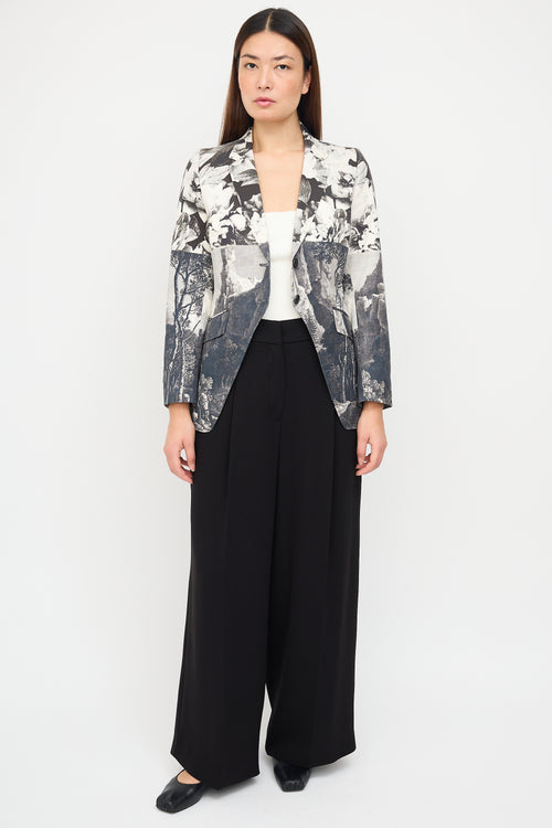 Dries Van Noten Black & Multi Mixed Print Tailcoat Blazer