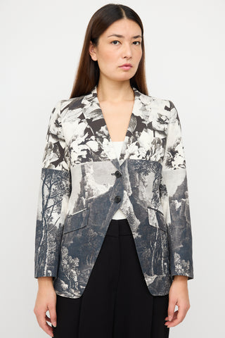 Dries Van Noten Black & Multi Mixed Print Tailcoat Blazer