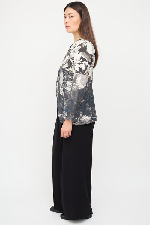 Dries Van Noten Black & Multi Mixed Print Tailcoat Blazer