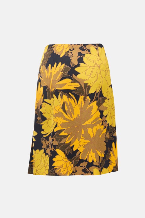 Dries Van Noten Satin Floral Midi Skirt