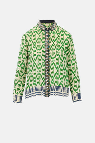 Dries Van Noten Silk Printed Embellished Blouse