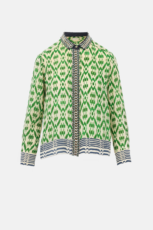 Dries Van Noten Silk Printed Embellished Blouse