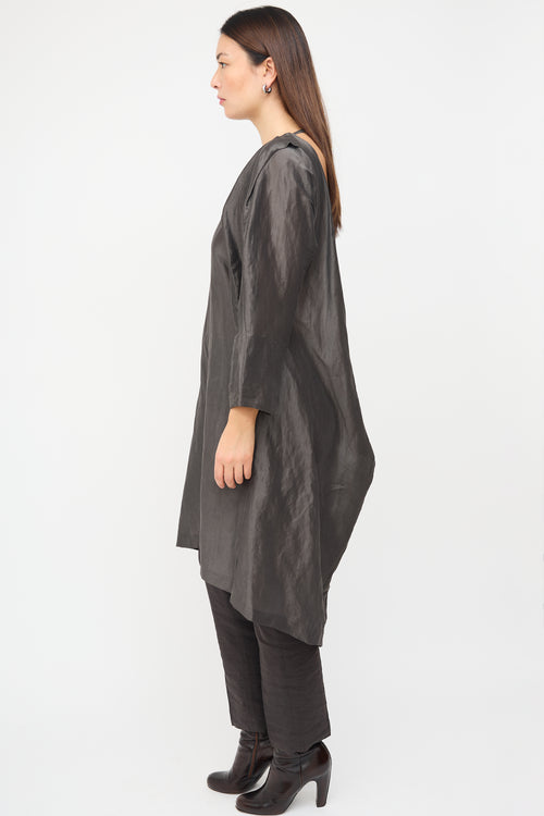 Dries Van Noten Dark Grey Ramie & Silk Open Back Dress