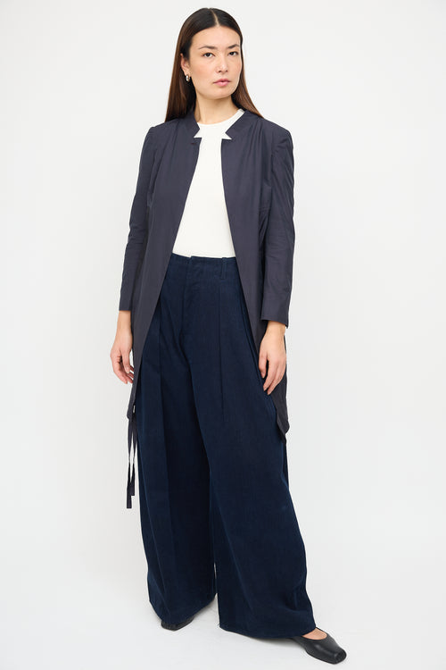 Dries Van Noten Navy Cotton & Silk Convertible Coat