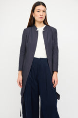 Dries Van Noten Navy Cotton & Silk Convertible Coat
