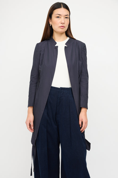 Dries Van Noten Navy Cotton & Silk Convertible Coat