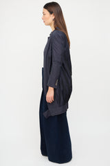 Dries Van Noten Navy Cotton & Silk Convertible Coat