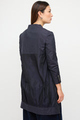Dries Van Noten Navy Cotton & Silk Convertible Coat