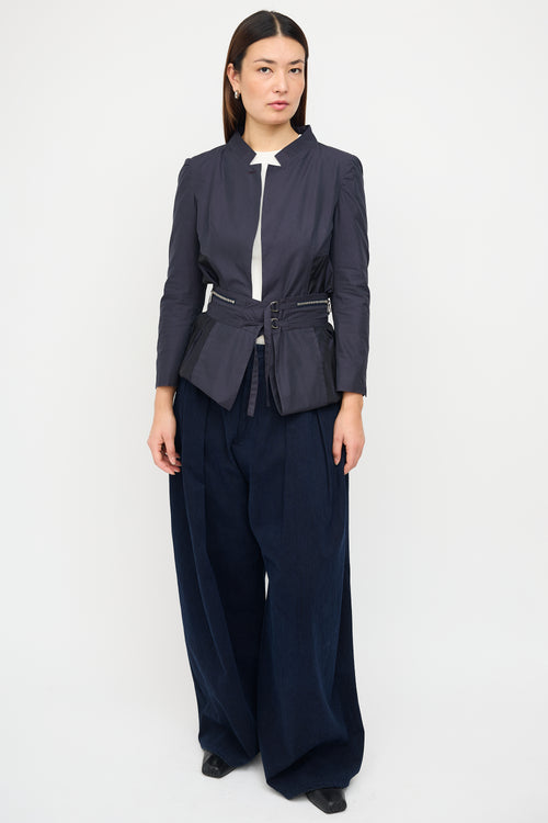 Dries Van Noten Navy Cotton & Silk Convertible Coat