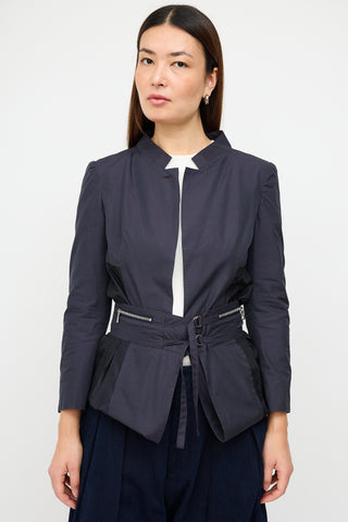 Dries Van Noten Navy Cotton & Silk Convertible Coat