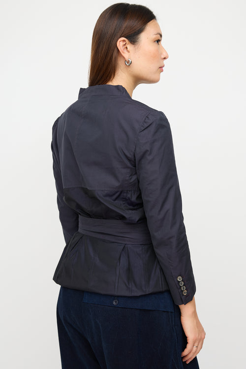 Dries Van Noten Navy Cotton & Silk Modular Coat