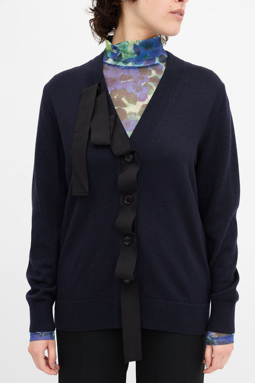 Dries Van Noten Wool Grosgrain Ribbon Cardigan