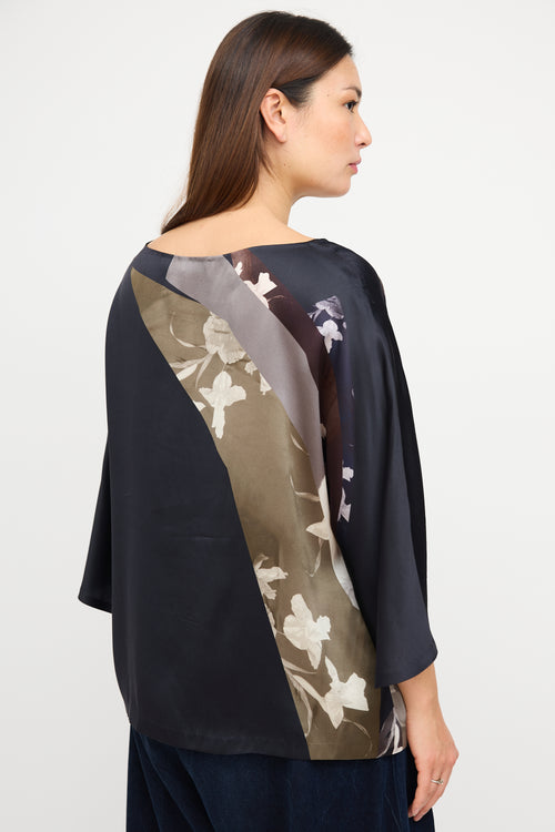 Dries Van Noten Black & Multi Silk Floral Blouse