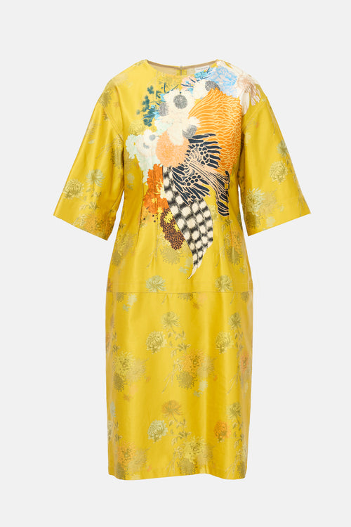 Dries Van Noten Satin Floral Midi Dress