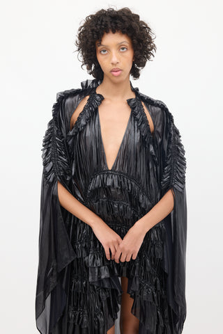 DSquared3 Black Lamé Ruffle Tiered Cape Dress