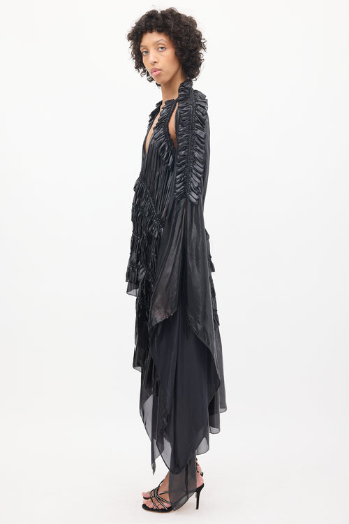 DSquared5 Black Lamé Ruffle Tiered Cape Dress