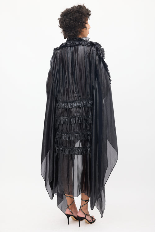 DSquared7 Black Lamé Ruffle Tiered Cape Dress