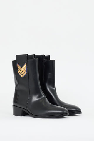 DSquared2 Black Leather Urban Officer Mid Calf Boot