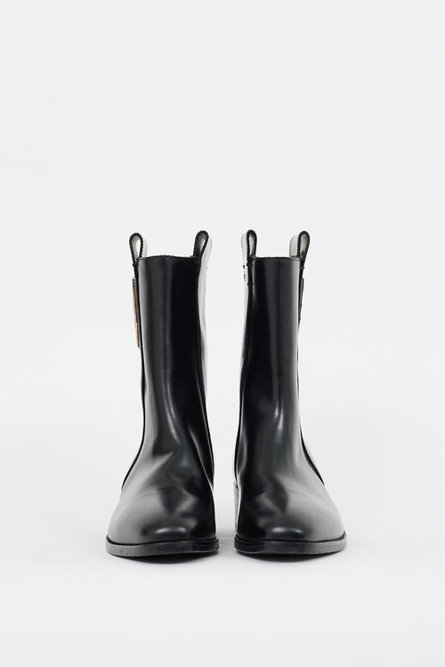 DSquared2 Black Leather Urban Officer Mid Calf Boot