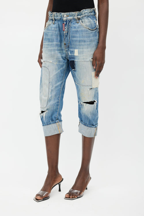 DSquared4 Blue Distressed Big Brother Jeans