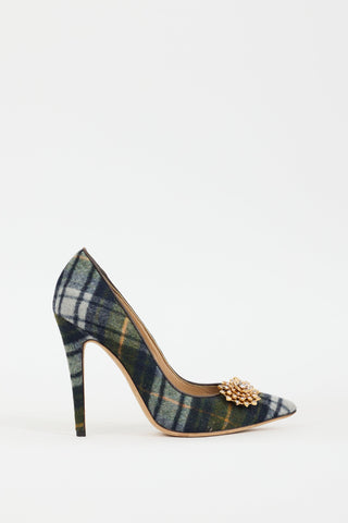 DSquared2 Navy & Multi Plaid & Brooch Pump