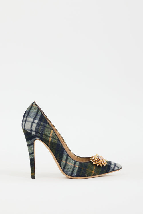 DSquared2 Navy & Multi Plaid & Brooch Pump