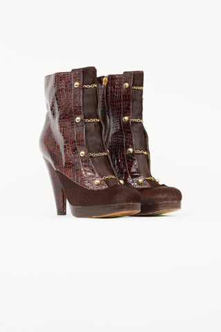 DSquared3 Brown Leather & Hair Ankle Boot