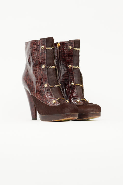 DSquared3 Brown Leather & Hair Ankle Boot