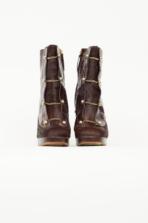 DSquared4 Brown Leather & Hair Ankle Boot
