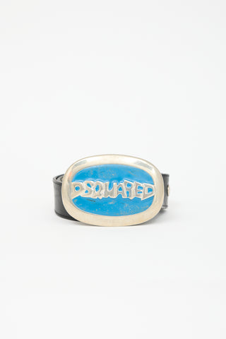 DSquared2 Distressed Leather Logo Plaque Belt