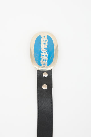 DSquared2 Distressed Leather Logo Plaque Belt