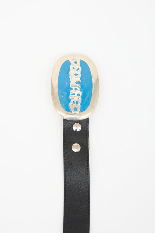 DSquared2 Distressed Leather Logo Plaque Belt
