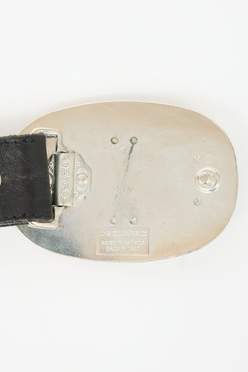 DSquared2 Distressed Leather Logo Plaque Belt