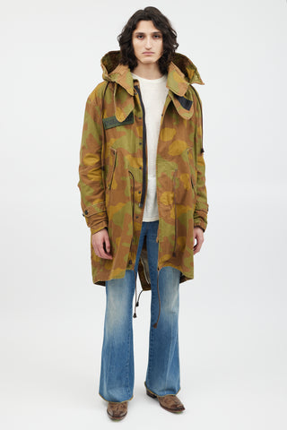 DSquared3 Green & Multicolour Fleece Lined Camo Coat