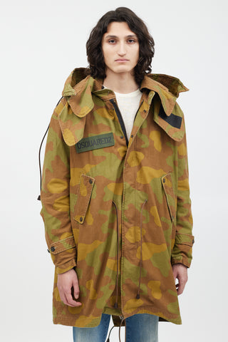 DSquared2 Green & Multicolour Fleece Lined Camo Coat