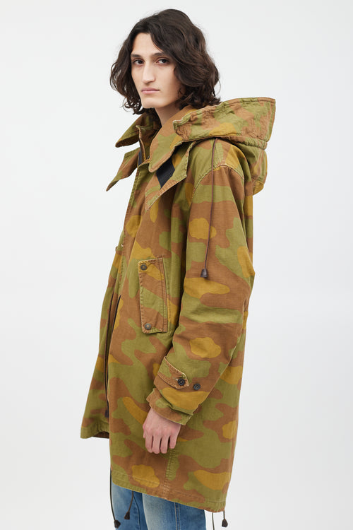DSquared5 Green & Multicolour Fleece Lined Camo Coat