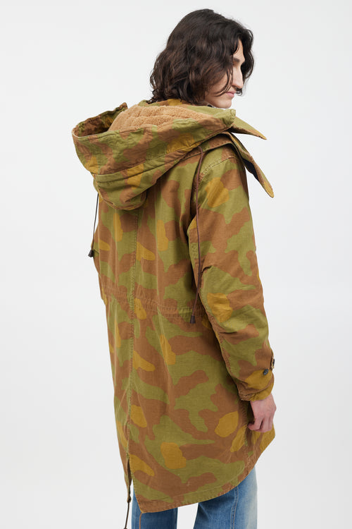 DSquared6 Green & Multicolour Fleece Lined Camo Coat