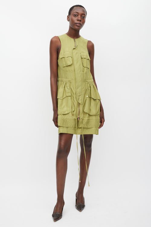 DSquared7 Green Silk Cargo Pocket Dress